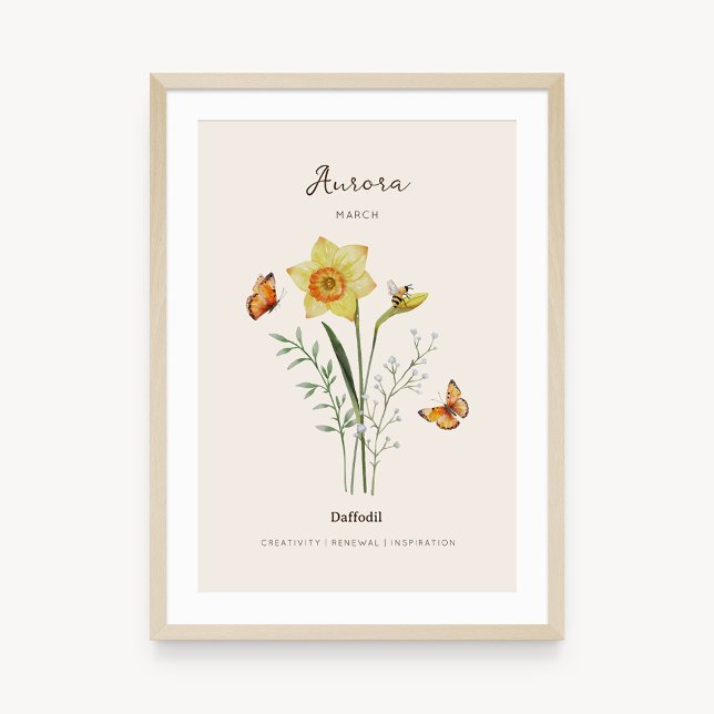 Osterglocken-Geburtsmonats-Blumenposter Poster (Example of daffodil birth flower poster once framed. )