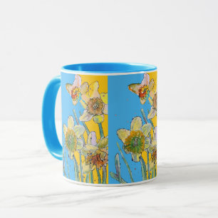 Osterglocken-Malerei Handbemalte Gelbe Blumen Zwei Tasse