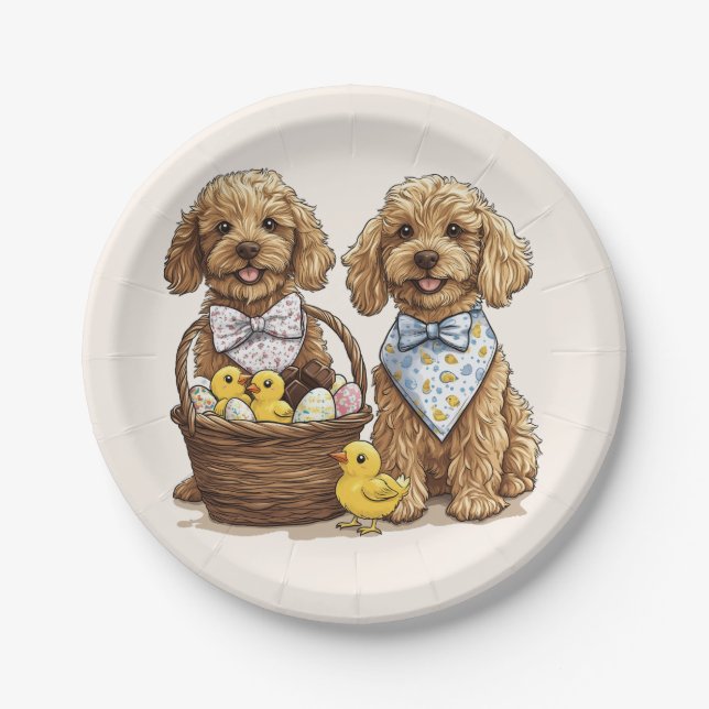 Ostergoldendoodle Hunde Osterhase Pappteller (Vorderseite)