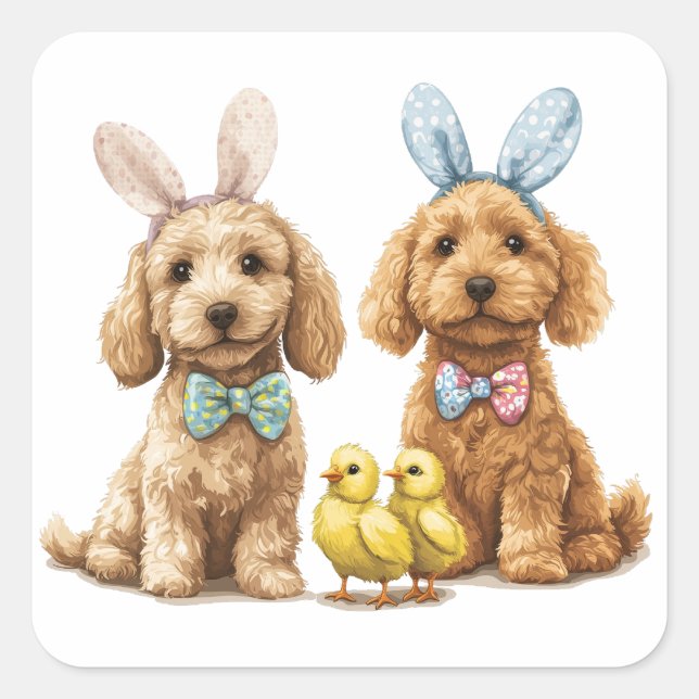 Ostergoldendoodle-Hunde Quadratischer Aufkleber (Vorderseite)