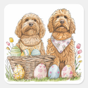 Ostergoldendoodle-Hunde Quadratischer Aufkleber