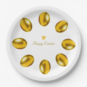 Ostergoldene Eier auf Weiß Pappteller
