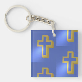 Ostergoldfarbenes Christliches Religious Cross Blu Schlüsselanhänger