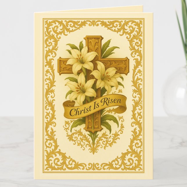 Ostergoldkreuz Lilies Christus ist Risen Feiertagskarte (Von Creator hochgeladen)