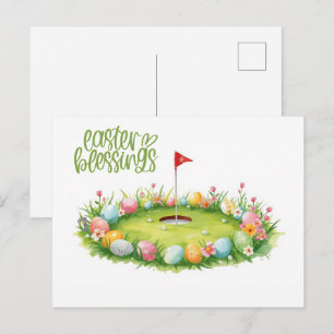 Ostergolf mit Ei auf Puttfläche Postkarte