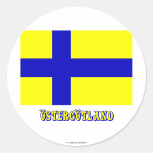 Östergötland Flagge mit dem Namen (nicht Runder Aufkleber