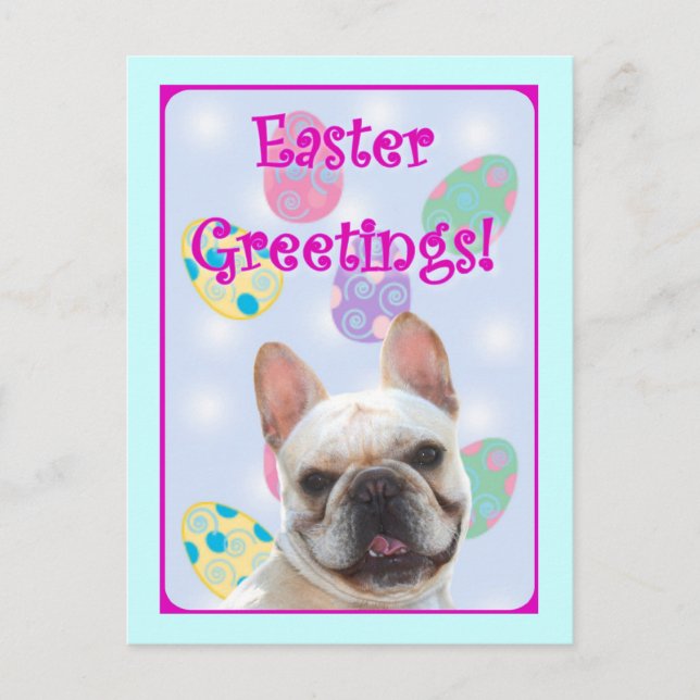 Ostergruß Französischer Bulldog Feiertagspostkarte (Vorderseite)