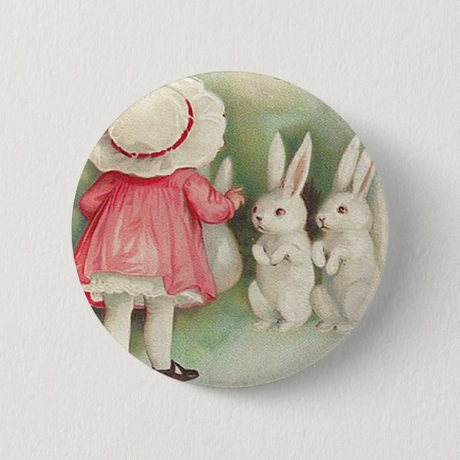 Ostergruß mit Vintage-Hasen Button (Vorderseite)