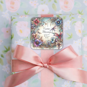 Ostergrüße Elegante Wasserfarbe Floral  Quadratischer Aufkleber