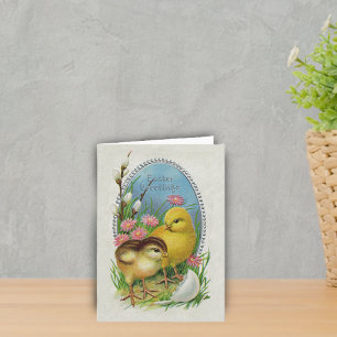 Ostergrüße Gelbe Küken Blumen Feiertagskarte