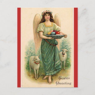 Ostergrüße mit alten Lämmern und einem Engel, der  Postkarte