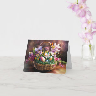Ostergrüße mit Korb Blumen Eier Karte