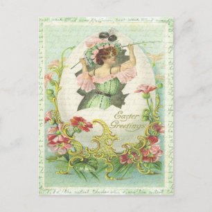 Ostergrüße Vintages Ei Weibliche Postkarte