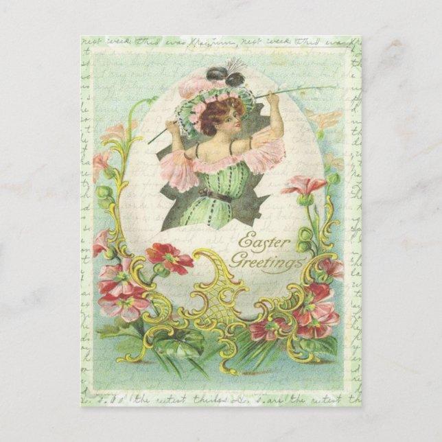 Ostergrüße Vintages Ei Weibliche Postkarte (Vorderseite)