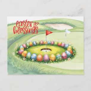 Ostergrüße zum Golfen mit Ei auf dem Putting Green Postkarte
