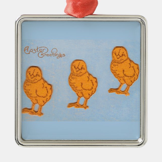 Ostergrußstämme in Blau Ornament Aus Metall (Vorne)