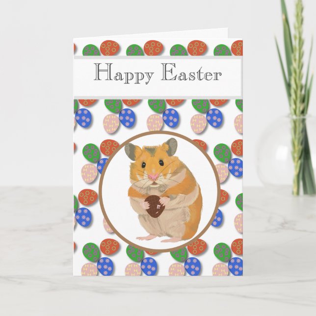 OsterHamster mit Schokoladeneiern bearbeitbar Feiertagskarte (Vorderseite)