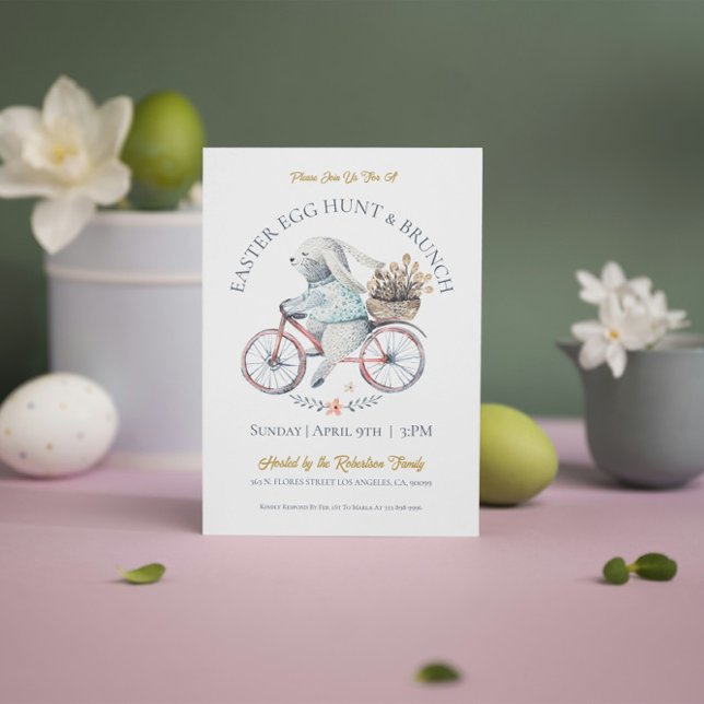 Osterhase auf dem Bike mit Frühlingsblumen Einladung (Von Creator hochgeladen)