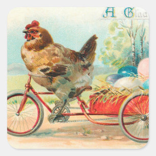 Osterhase auf einem Fahrrad reitend Osterei Quadratischer Aufkleber