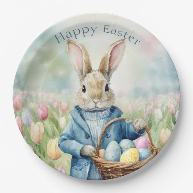 Osterhase auf einer Wiese Pappteller (Vorderseite)