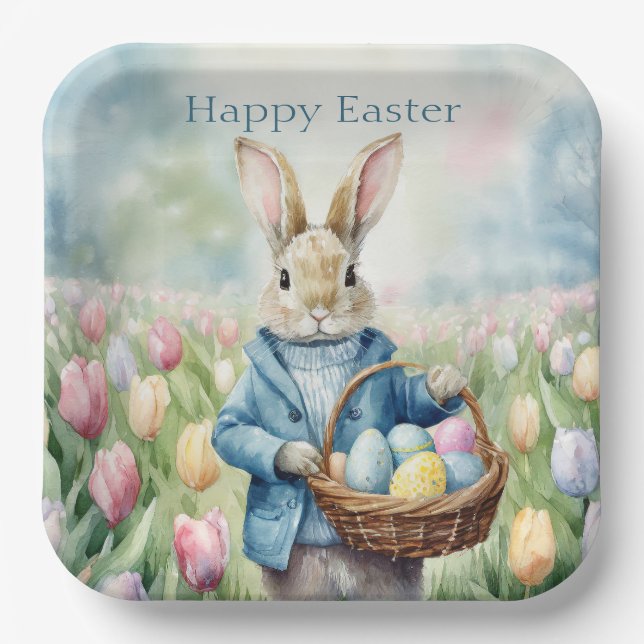 Osterhase auf einer Wiese Pappteller (Vorderseite)