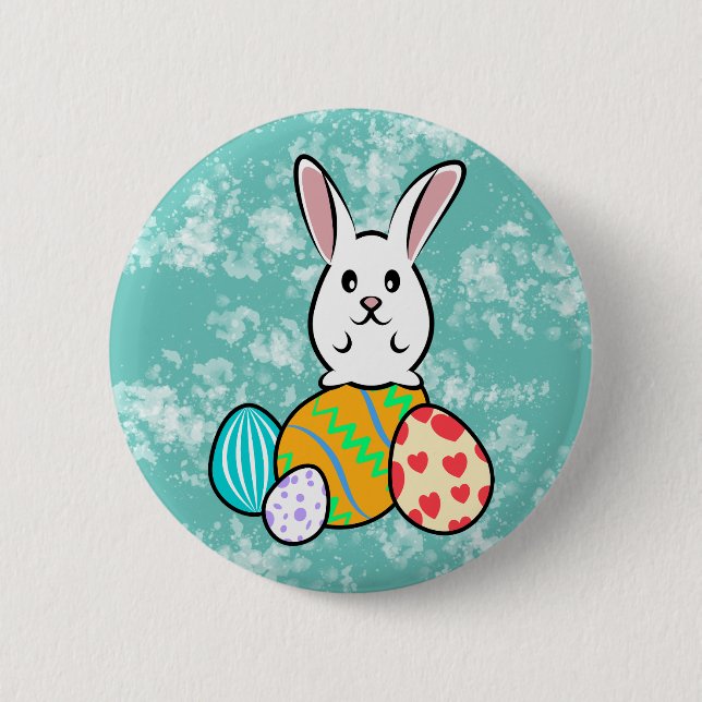 Osterhase auf Ostereiern Button (Vorderseite)