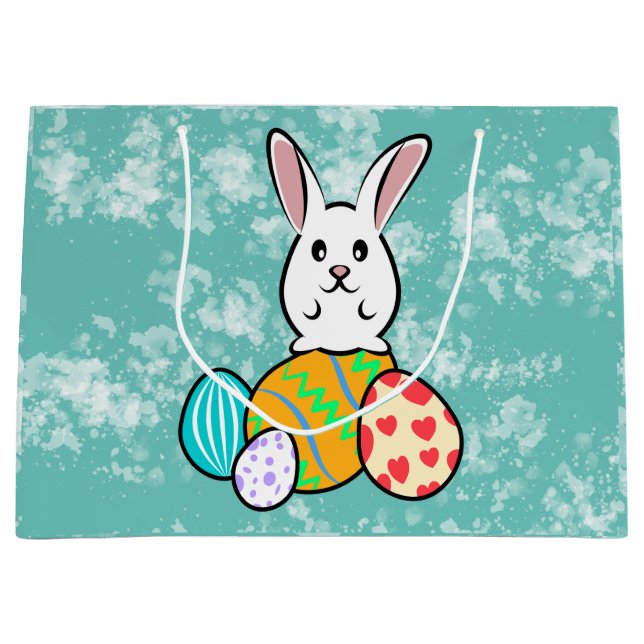 Osterhase auf Ostereiern Große Geschenktüte (Vorderseite)