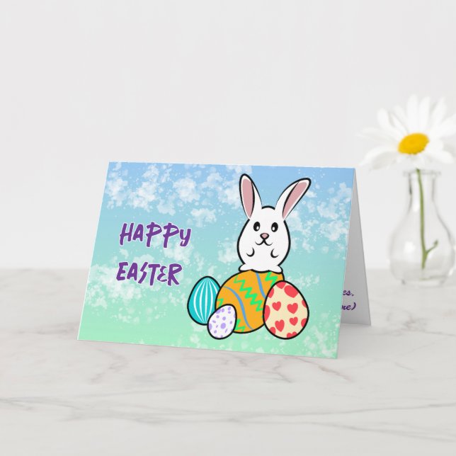 Osterhase auf Ostereiern Karte (Kleine Pflanze)