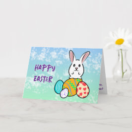 Osterhase auf Ostereiern Karte