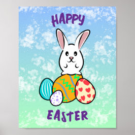 Osterhase auf Ostereiern Poster