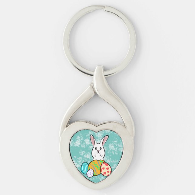 Osterhase auf Ostereiern Schlüsselanhänger (Vorderseite)