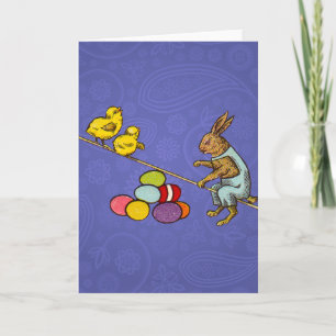 Osterhase bebrütet Eier Illustration Feiertagskarte