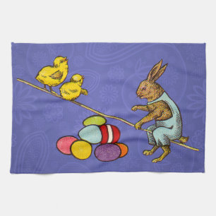 Osterhase bebrütet Eier Illustration Küchentuch
