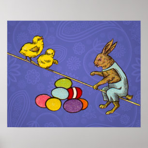 Osterhase bebrütet Eier Illustration Poster