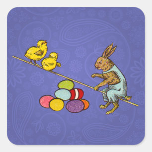 Osterhase bebrütet Eier Illustration Quadratischer Aufkleber