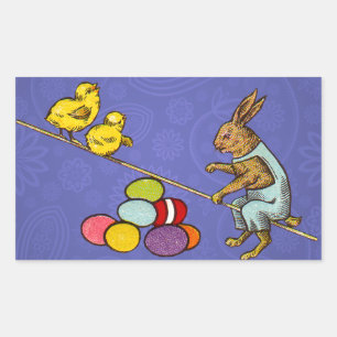 Osterhase bebrütet Eier Illustration Rechteckiger Aufkleber
