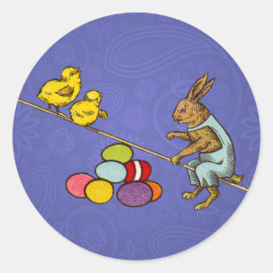 Osterhase bebrütet Eier Illustration Runder Aufkleber