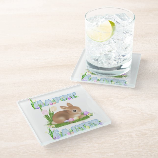 Osterhase (blau) glasuntersetzer (Schrägansicht)