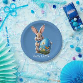 Osterhase blauer Schleife -  Pappteller
