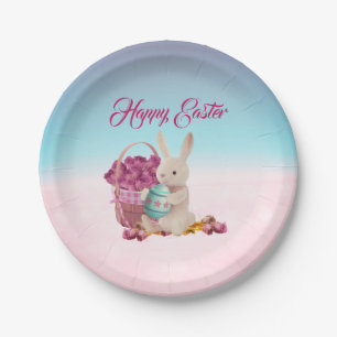 Osterhase & Blume Basket Blau & Rosa Pappteller