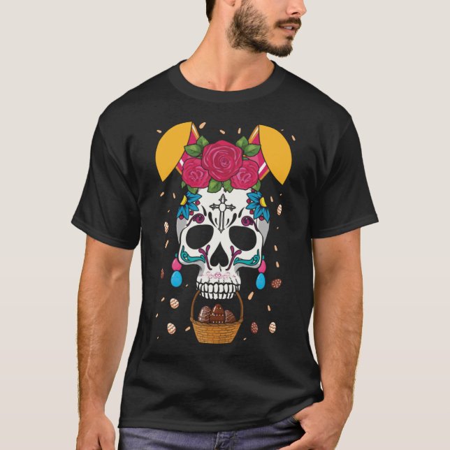 Osterhase Blume Dia De Los Muertos Happy Easte T-Shirt (Vorderseite)