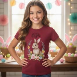 Osterhase-Blumenkranz Mädchen T-Shirt
