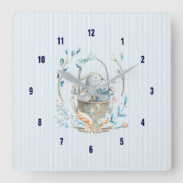 Osterhase Bokeh Blume & Feathers Quadratische Wanduhr