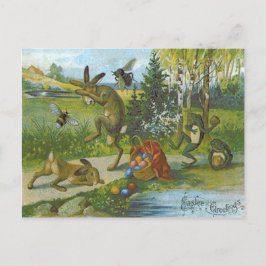 Osterhase Bunny Basket farbig Eier Frosch Feiertagspostkarte