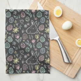Osterhase-Doodle-Muster auf Schultafel Geschirrtuch