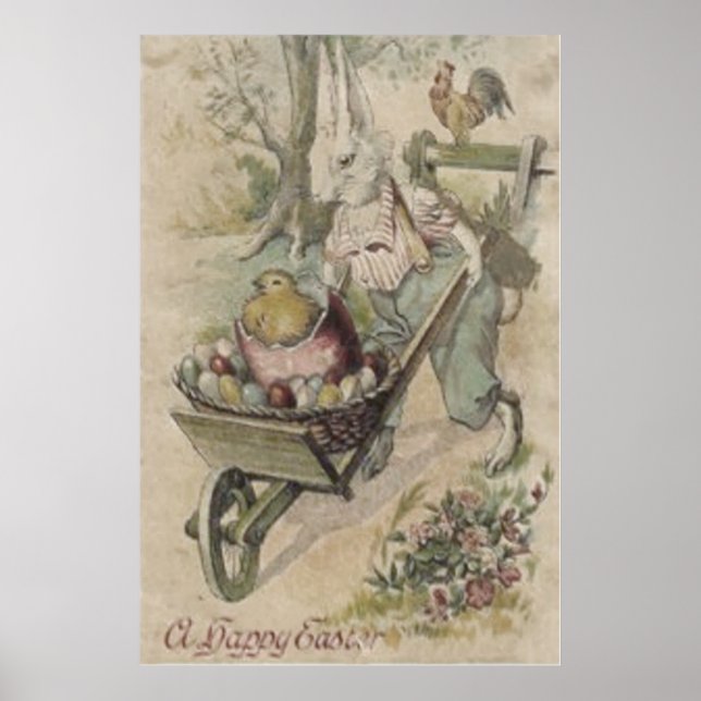 Osterhase Ei Küken Hahn Landwirt Poster (Vorne)