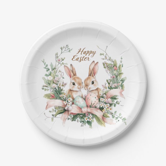 Osterhase, Ei und Kranz Pappteller (Vorderseite)