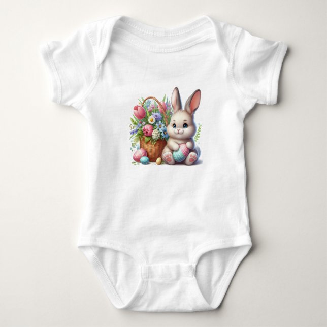 Osterhase, Eier und Blume Baby Strampler (Vorderseite)