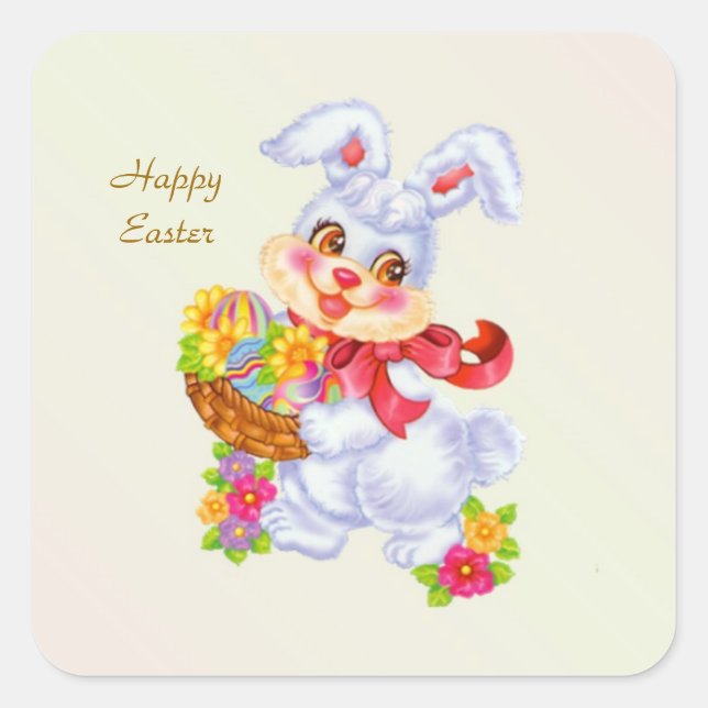 Osterhase, Eier und Blume Quadratischer Aufkleber (Vorderseite)