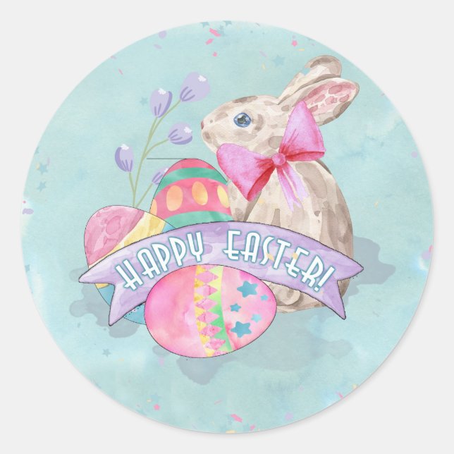 Osterhase, Eier und Confetti ID377 Runder Aufkleber (Vorderseite)